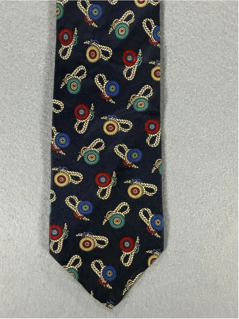 Town Classic USA Tie Nautical Theme Roped And Medallions Navy Silk